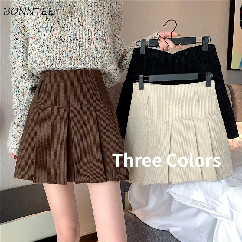 Plisowana spódnica kobiet wysokiej talii sztruks szczupła słodkie Retro Ins Mini Kawaii styl japoński uczennica wiosna lato moda Faldas