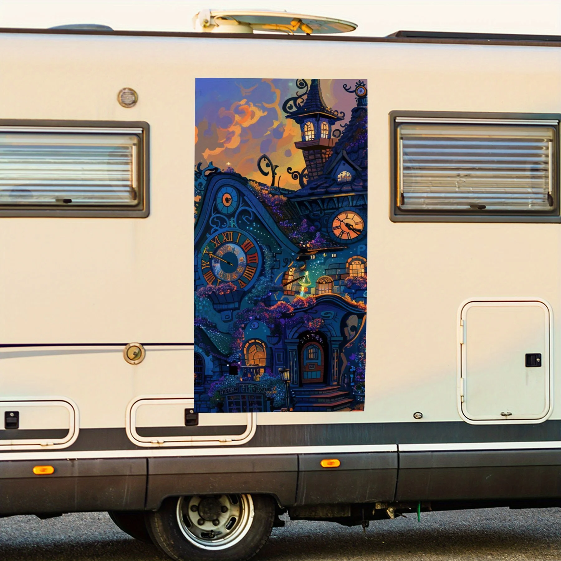 

Fantasy Clock House Vinyl Decal for motorhome car door, Waterproof Self-Adhesive Vinyl Stickers, Decoration Protection Automotiv