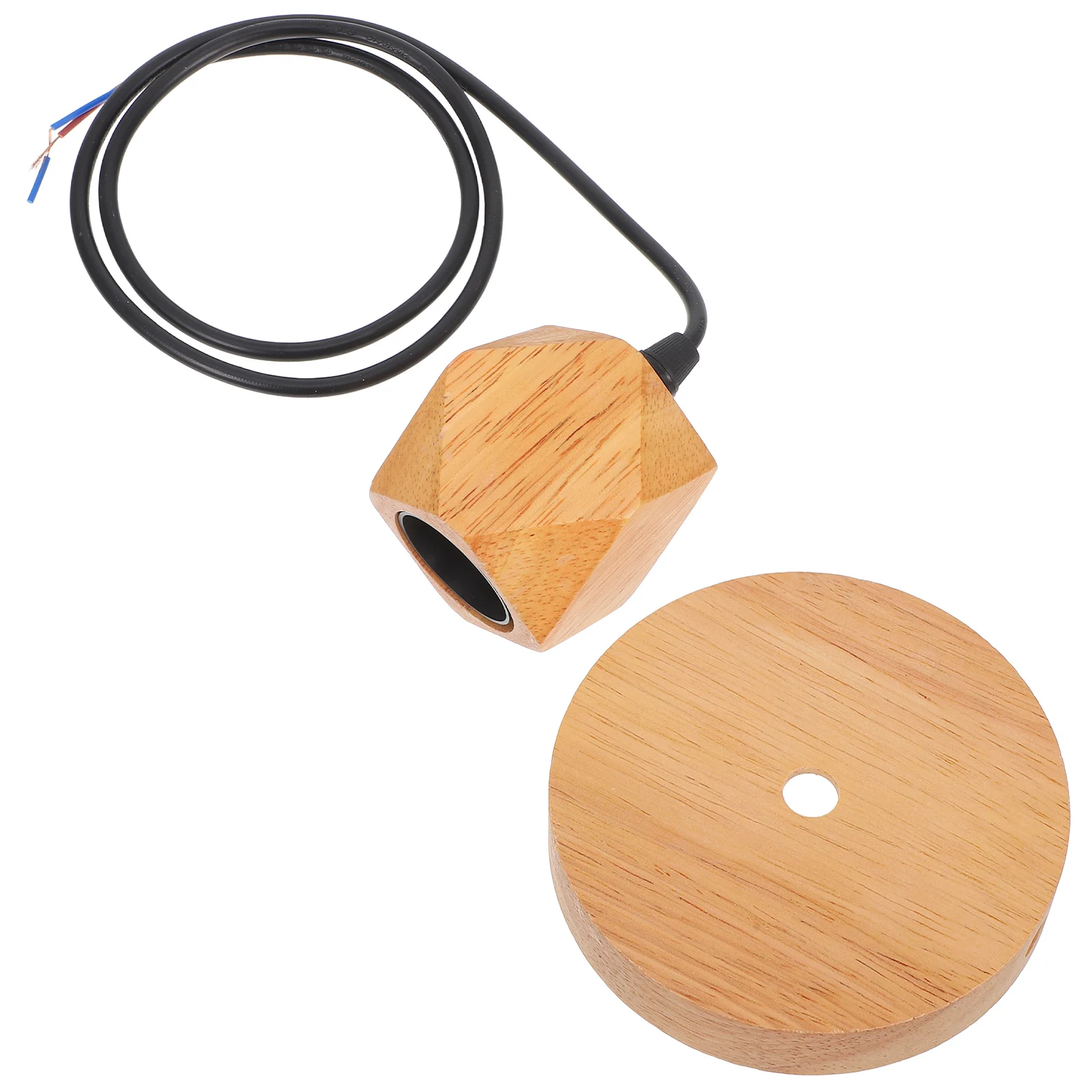 

Wooden Lamp Base Vintage Round E27 Hanging Pendant Light Fixtures Adjustable Length Black Flush Mount Ceiling Decor Farmhouse Ch