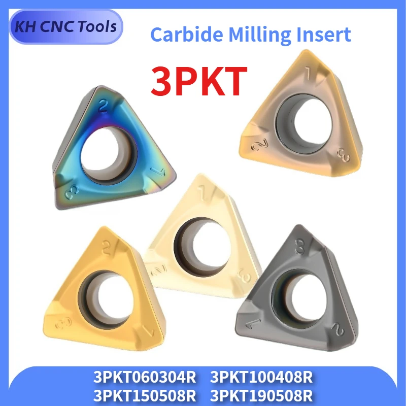 

KH CNC 3PKT 060304 100408 150508 190608 Milling Cutter Inserts 3PKT Milling Cutter Head Fast Feed Carbide Inserts Milling Tools