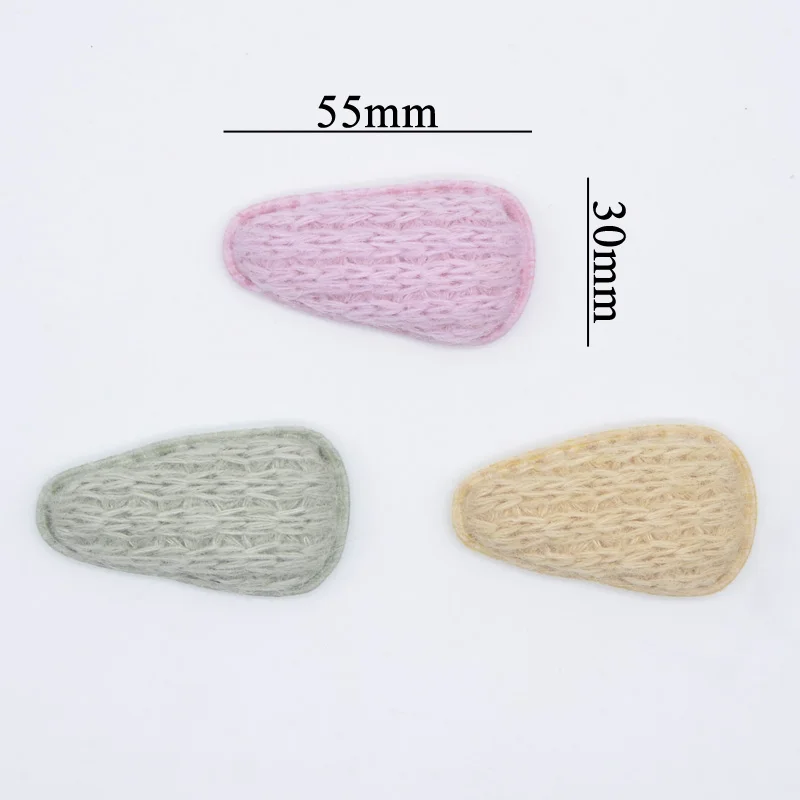 12Pcs 55*30mm Knitting Pattern Plush Drop Clip Applique for Clothes Sewing Patches DIY Baby Girl Hair BB Clips Accessories