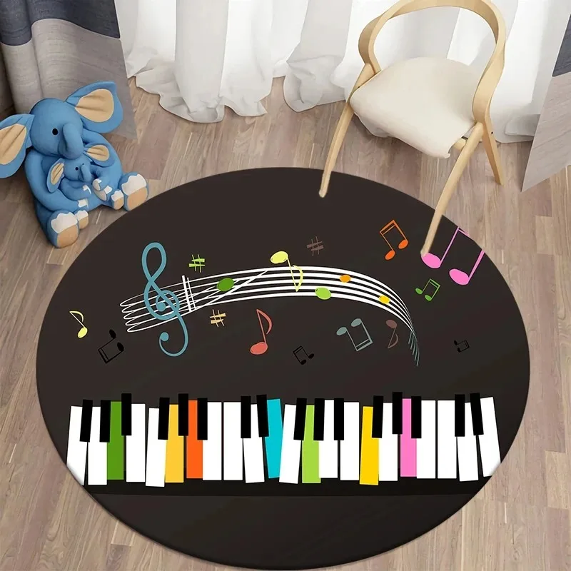 

Music Note Round Carpet for Office Bedroom Kitchen Living Room Area Rug Non-slip Music Theme Floor Mat Children's Crawling Mats