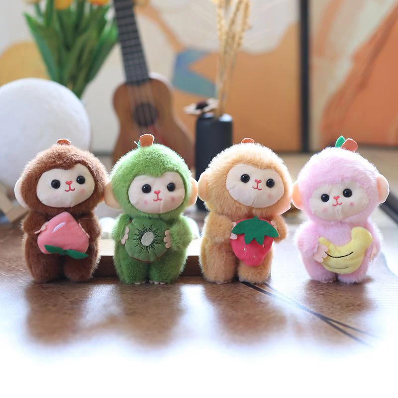 LLavero de peluche de mono de fruta bonito de dibujos animados, llavero de muñeco de peluche, colgante para mochila, llavero de coche, regalo de decoración