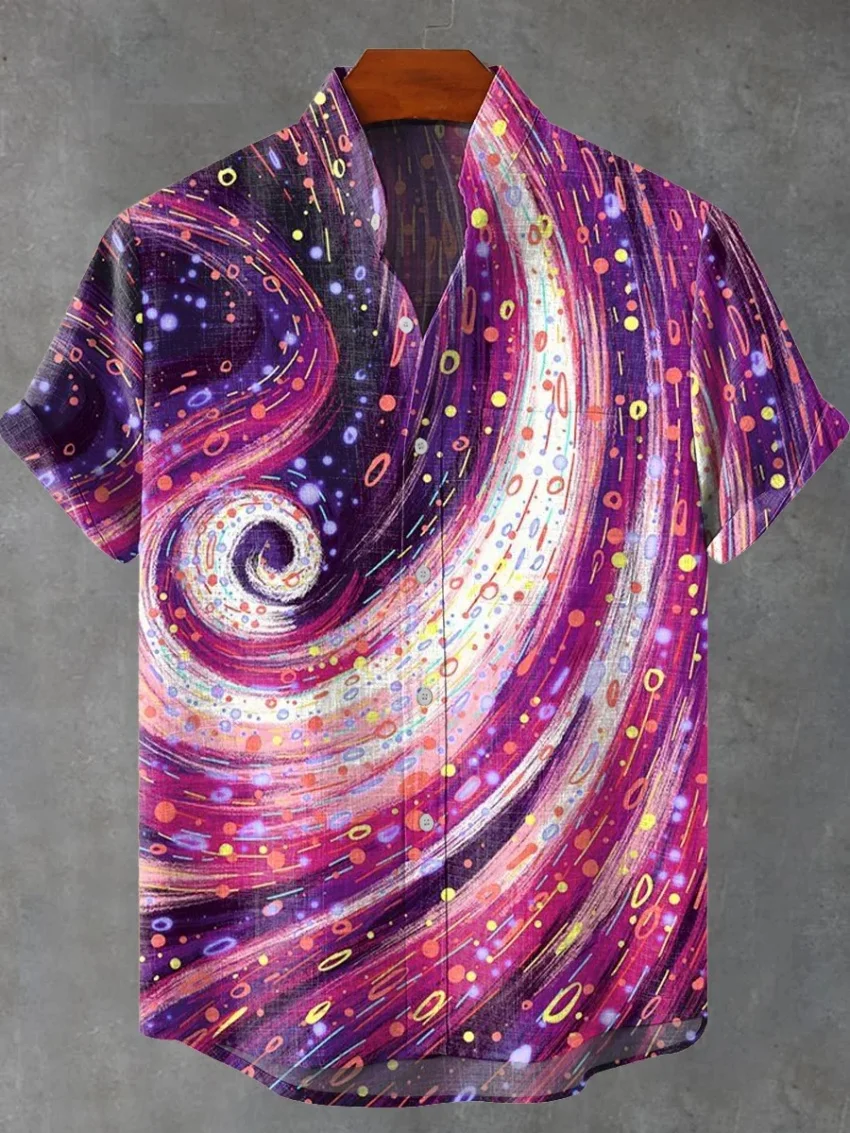 Nuova camicia a maniche corte da uomo con motivo naturale stampato in lino 3D Camicia hawaiana estiva per abbigliamento da strada Hip Hop