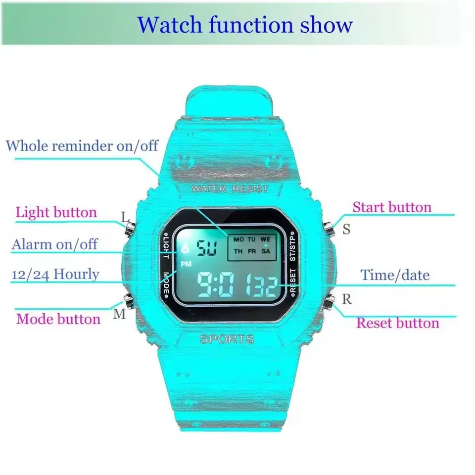Sports Electronic Watch Men and Women Square Junior High School High School Students White LED Digital Watches image 3