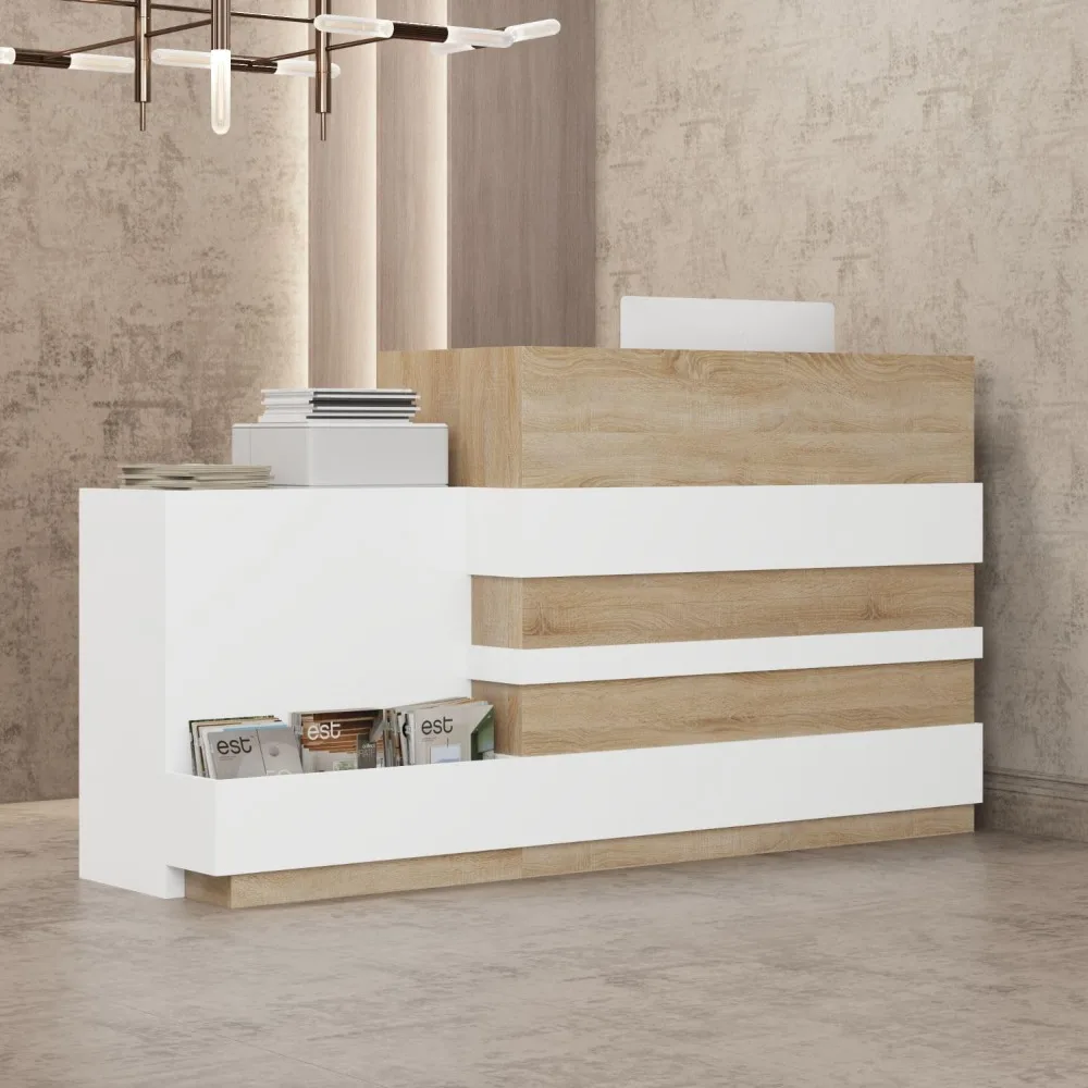 

Reception Desk with Drawer & Cabinet, Reception Counter Desk with Keyboard Tray, Front Reception Table Retail Counter