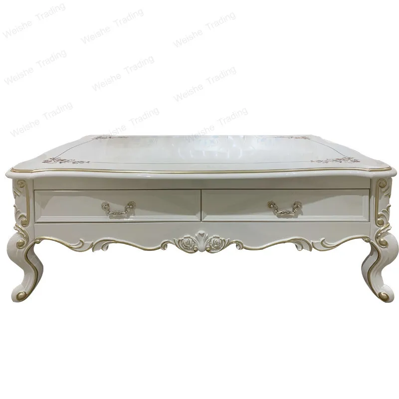 

European solid wood coffee table corner table living room pearlescent white piano paint 2026 modern simple furniture