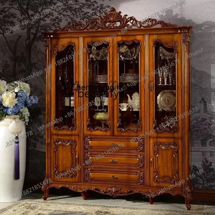 

C85 Четырехдверный винный шкаф в европейском стиле в американском стиле, роскошная стеклянная дверь, настенный чайный шкаф, особняк, книжный шкаф, мебель