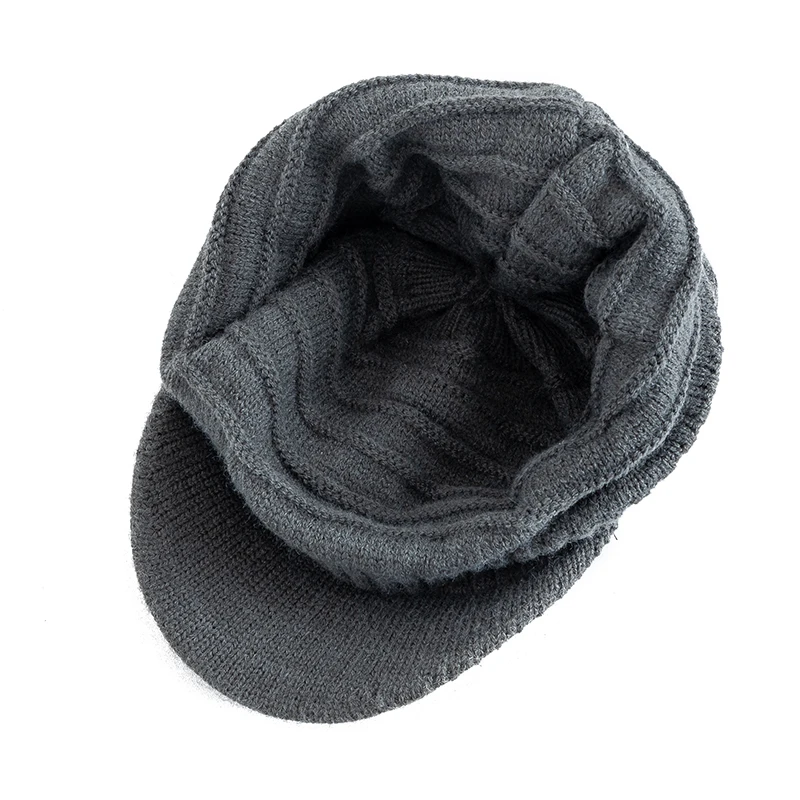 New Men Winter Hats Casual Keep Warm Beanie Cap Male Sports Brim Knitted Hats