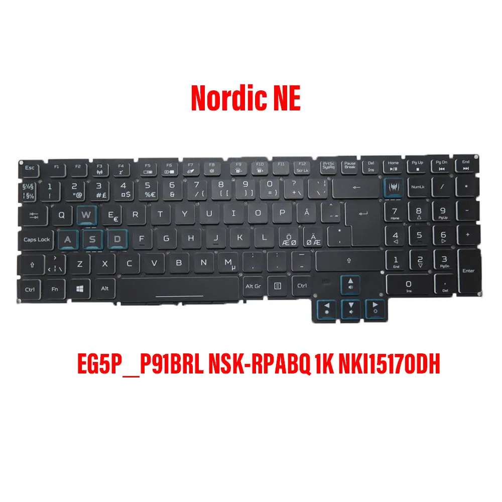 

Backlit Keyboard For NSK-RPCBQ 1K EG05P_P93B3L AEZGEX00020 NKI15170GB NSK-RPABQ 1K EG5P_P91BRL AEZGEX00010 NKI15170DH Nordic NE