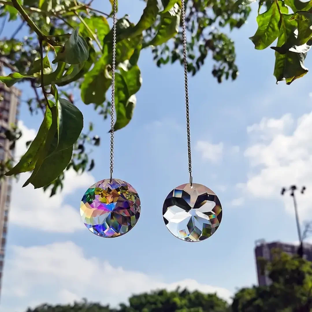 2pcs, Round Crystal Sun Catchers, Glass Prism Hanging Sun Catchers, Rainbow Maker For Window, Balcony, Kitchen, Garden Decorat