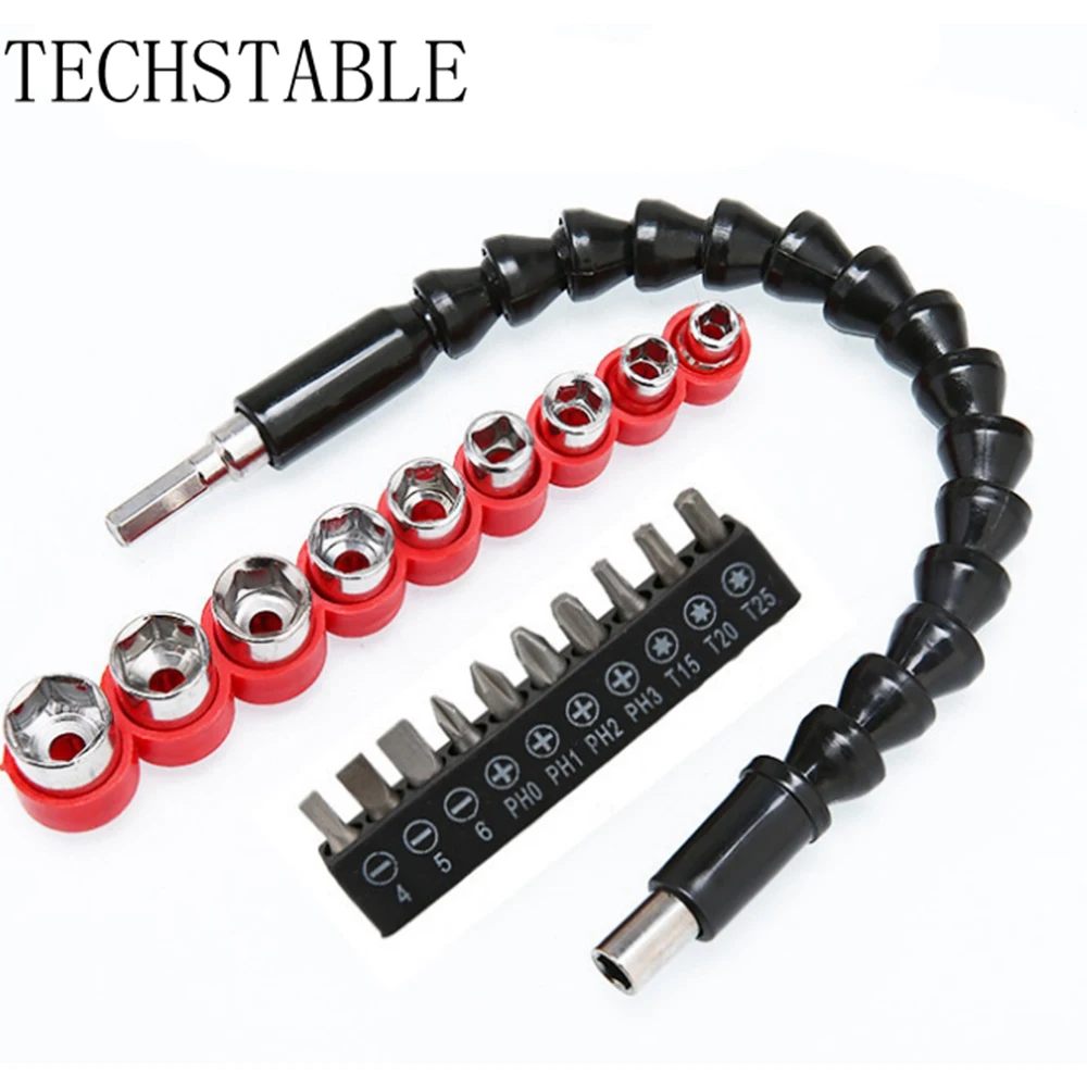 TECHSTABLE Hochwertige 20-teilige multifunktionale elektrische Bohrer mit flexiblem Schaft, Handwerkzeuge