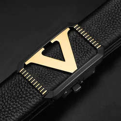 Ceinture en cuir véritable pour hommes, lettre V, marque célèbre de luxe, de bonne qualité, de styliste, classique, exquise, à la mode