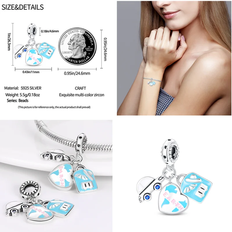 Charm Fit Pandora Original Bracelet Silver 925 Charm Luminous Chameleon Hot Air Balloon Beads with Zircon Pendant Jewelry Making