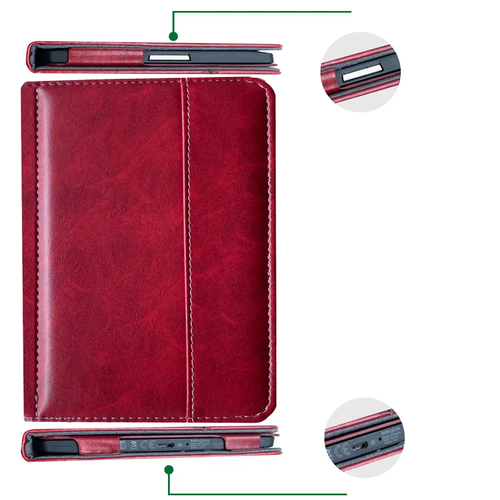 Etui na czytnik Kobo Aura Edition 2 6 cali Odporne na wstrząsy i zarysowania N236 Folio Cover Podszewka z mikrofibry Skóra Automatyczne usypianie/wybudzanie — zdjęcie produktu 6