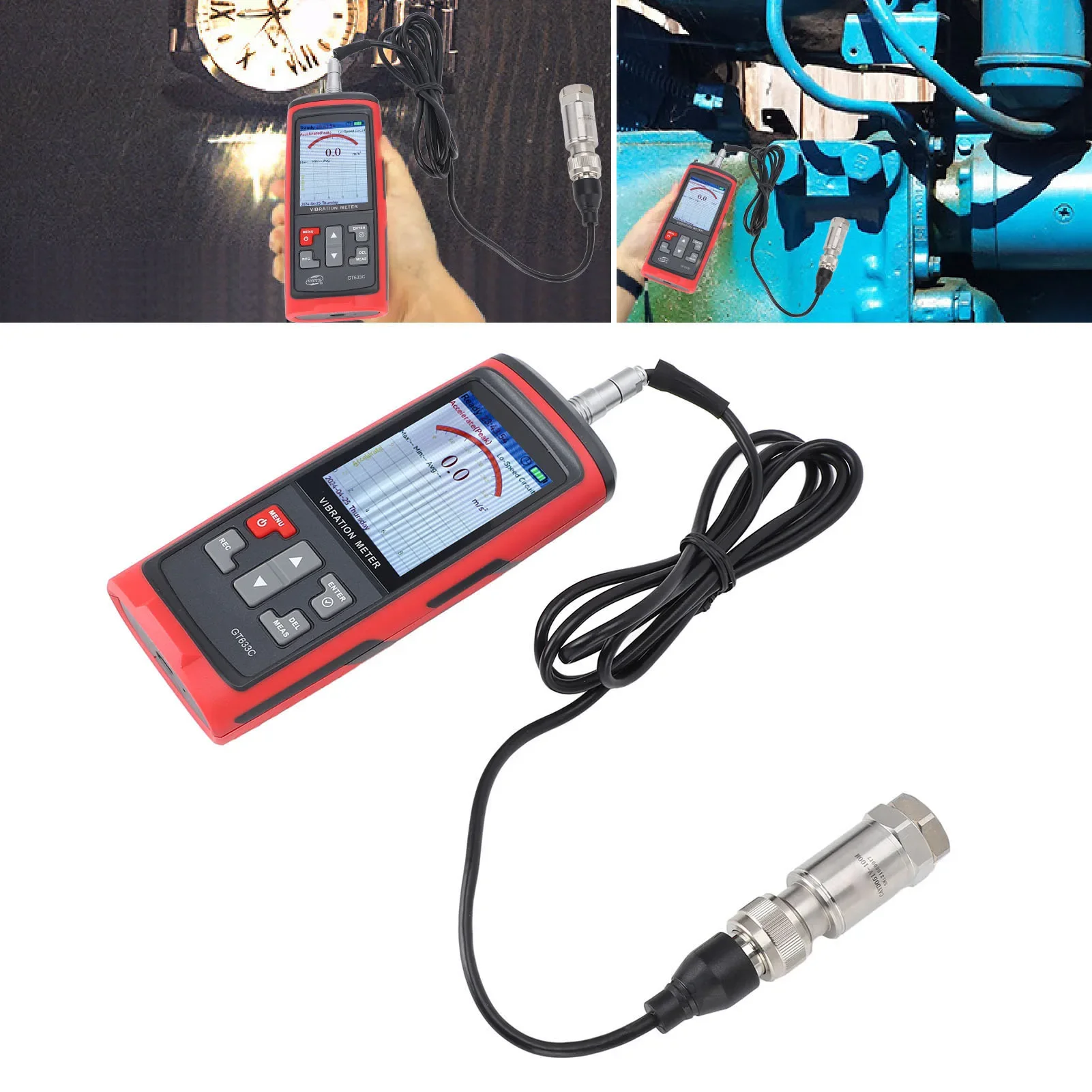 LCD Digital Vibration Meter Color Screen Vibration Tester 5 Testing Modes Piezoelectric Accelerometer for Pump Fan Compressors
