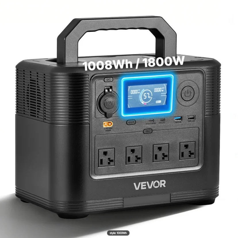 

1800W Solar Generator Power Station, 1008Wh LiFePO4 Battery Backup with 9 Output Ports for for Home Emergency