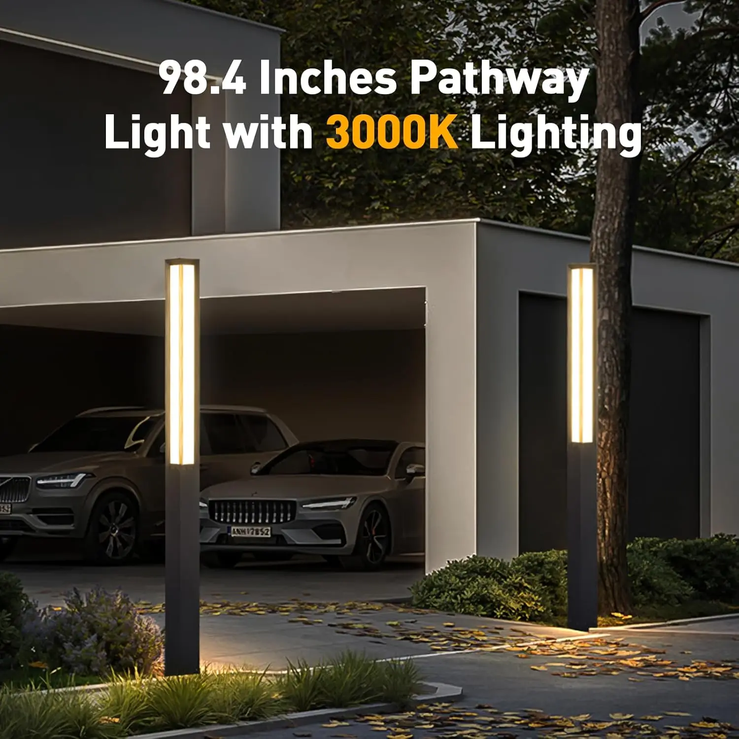 Path Light, 98.4 Inches Pathway Lights Wired Outdoor Modern Landscape Led Bollard Driveway Lighting, Ip65 Waterproof Aluminum