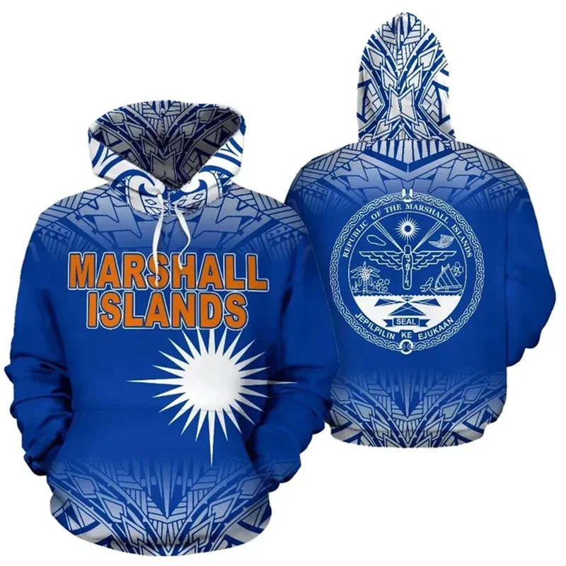 3D Print The Republic-of Marshall Islands Map Flag Hoodies Marshall Islands Emblem Graphic Hooded Hoody Mens Pullover Sweatshirt