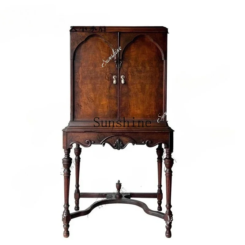 French retro solid wood storage carved side cabinet/wabi-sabi living room storage/customizable   TF