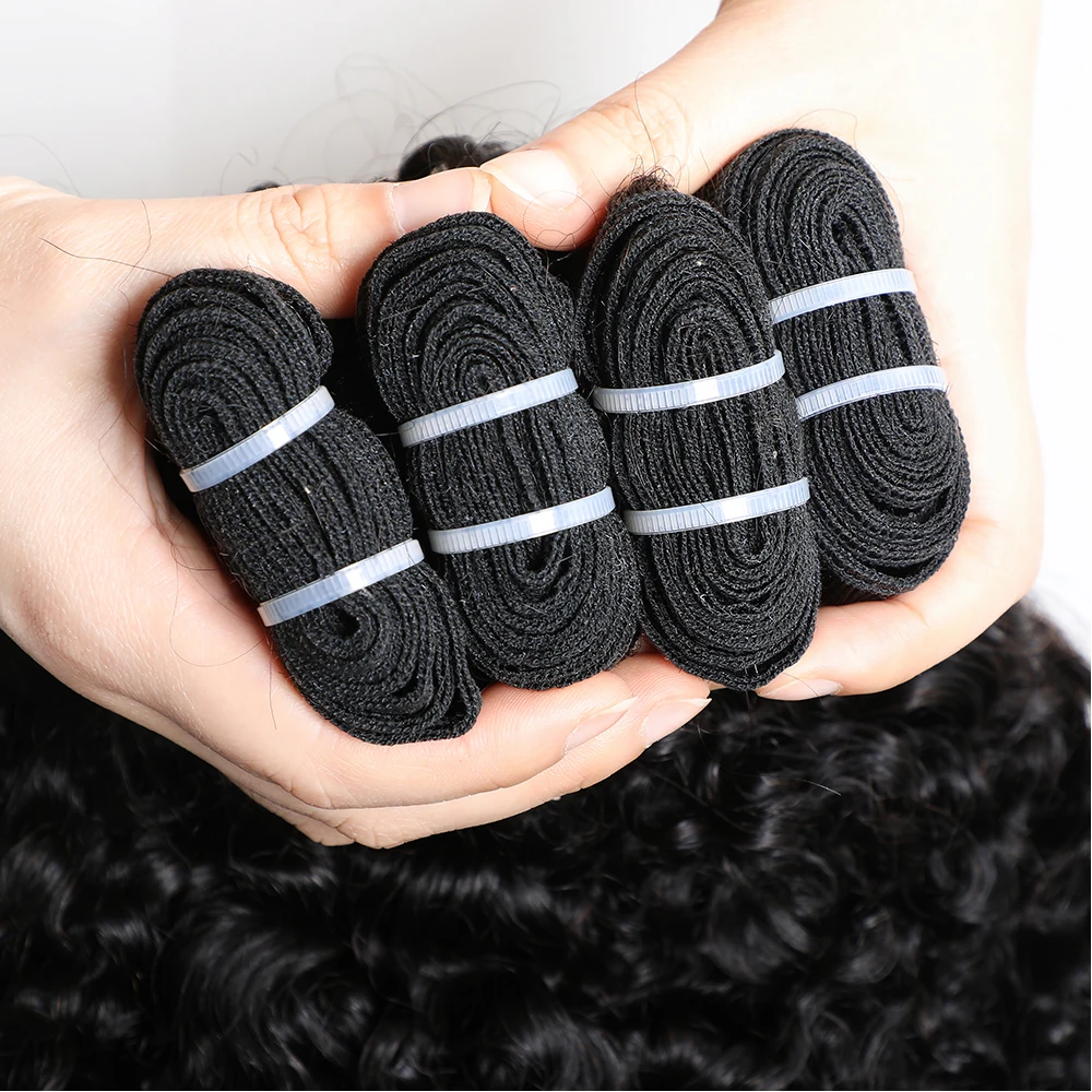 Alibele Human Hair Bundles Hair Extensions Burmese Curly Hair Bundles 12A Grade Remy Hair Weave Bundles Natural Black Wholesale