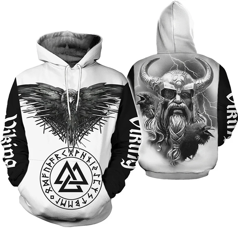 Hoodie Pria 2024 Pola Tato Elang Viking 3D Dicetak Fashion Kasual Harajuku Hip Hop Musim Gugur dan Musim Dingin Sudaderas Ukuran Besar