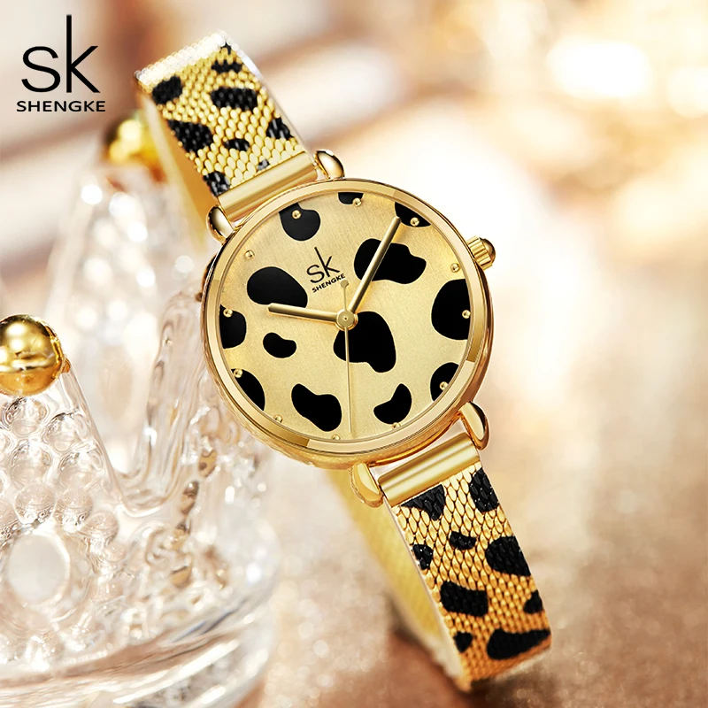 Shengke New Women Watches Gold Leopard Sexy Dial With Quality Japanese Quartz movement For Party Night Club Relogio Feminino