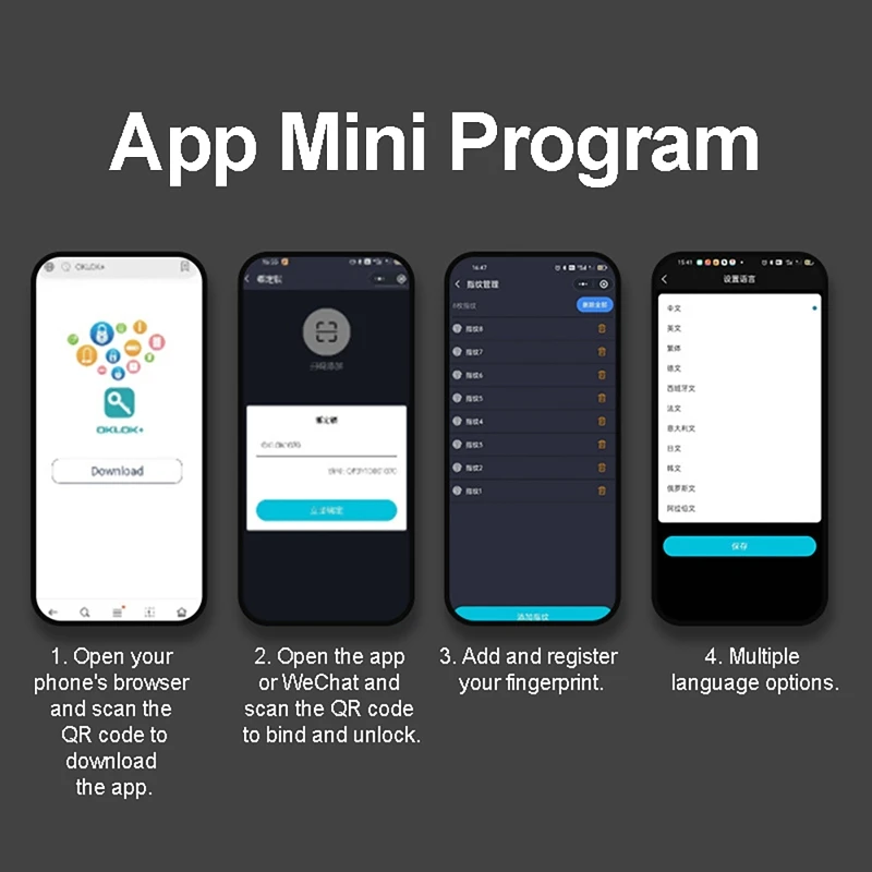 Smart Padlocks OKLOCK APP + Program + 60pc Fingerprints + Key Anti-Theft Padlock Phone Bluetooth Remote Authorization Unlocking