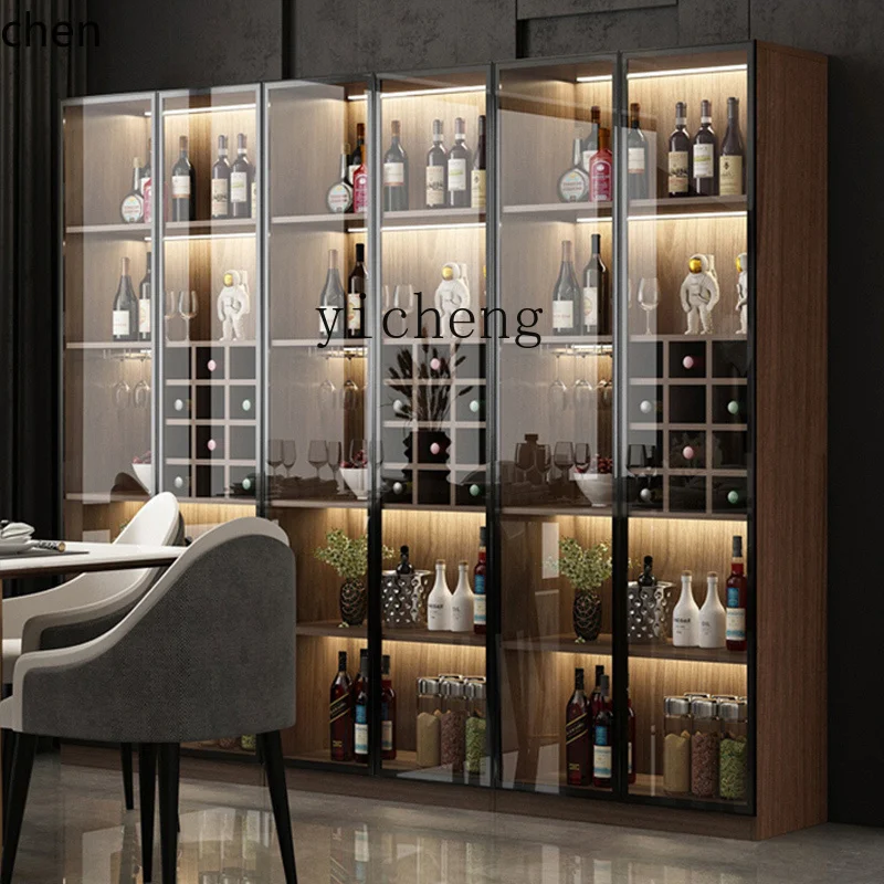 HXL ガラスドアワインキャビネットモダンシンプルリビングルーム壁ディスプレイキャビネット無垢材家庭用小型ロッカー