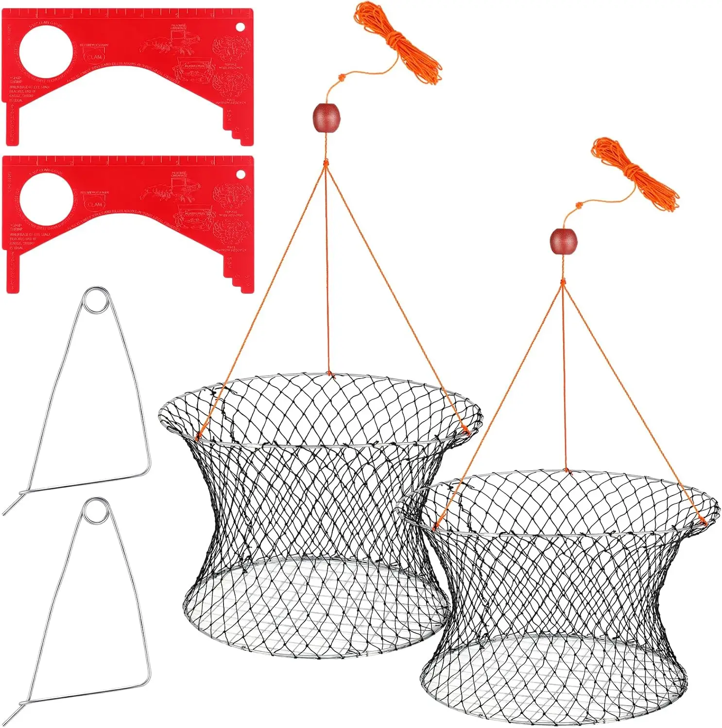 

2-Pack Foldable Crab Trap with Bait Clip & Rope - 24" Galvanized Wire Mesh for Easy Fishing