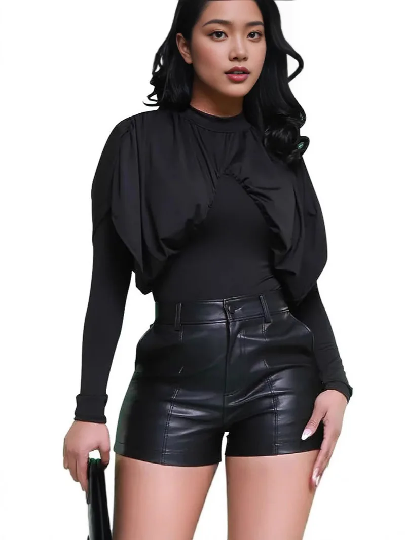 

Сексуальные шорты из искусственной кожи с высокой талией, стильные модные мотоциклетные шорты, трендовая уличная одежда, кожаные шорты.