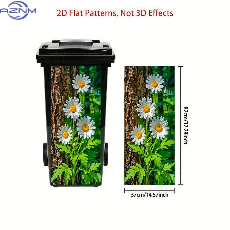 [Printing] Trash Can Sticker [Title Has Been Translated, Do Not Change] Daisies Bloom by The Tree, Theme Design, Wall Sticker