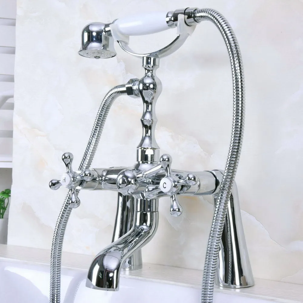 

Polished Chrome Brass Clawfoot Bath Tub Faucet with Handshower - Deck Mount ana125