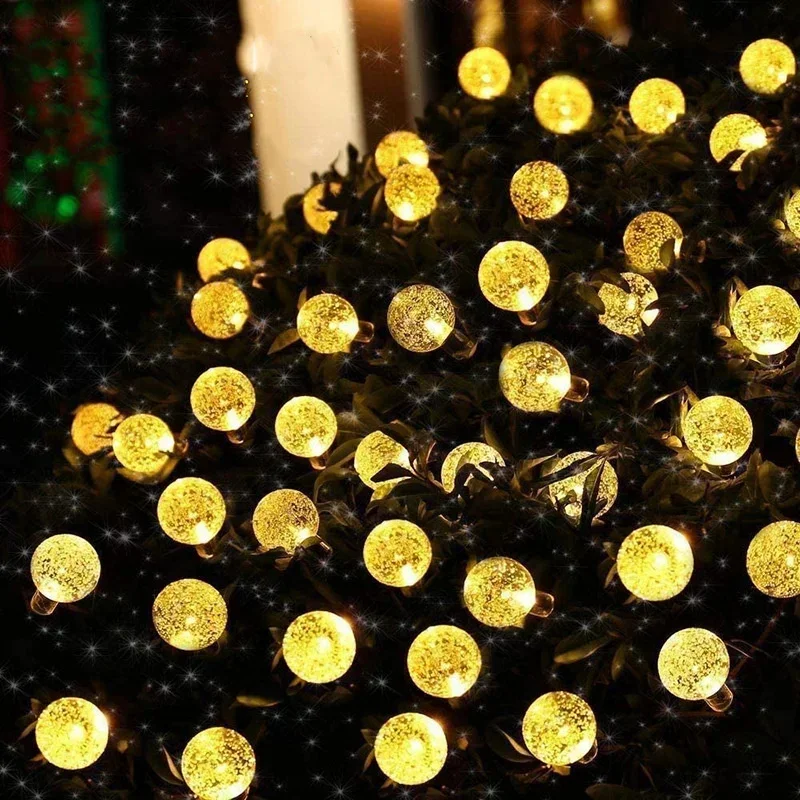 20/50/100 LED Solar String Lights, Warm White, Outdoor Crystal Globe Lights, Waterproof Solar Festoon Fairy Light For Garden