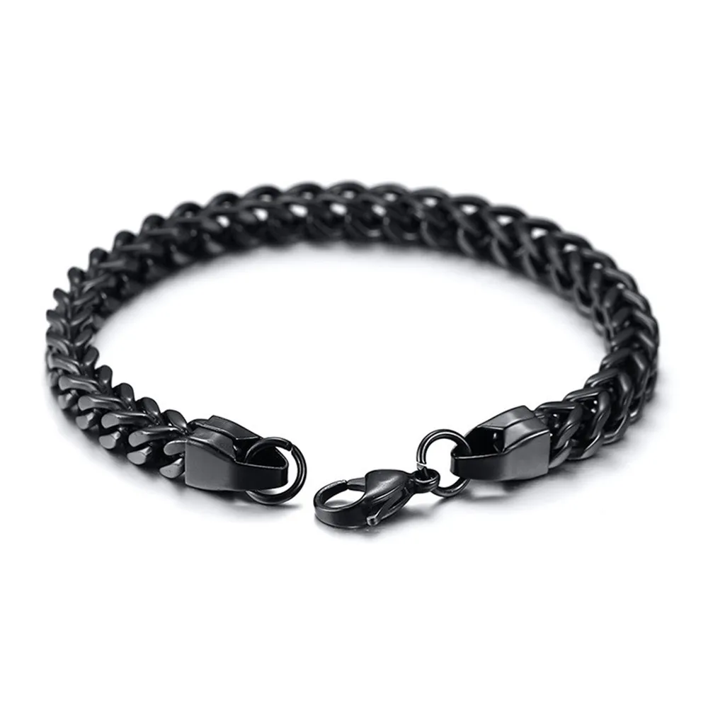 MKENDN Vintage Oxidized Cool Curb Chain Bracelets for Men Stainless Steel Punk Antique Cubic Foxtail Chain Male Pulseira