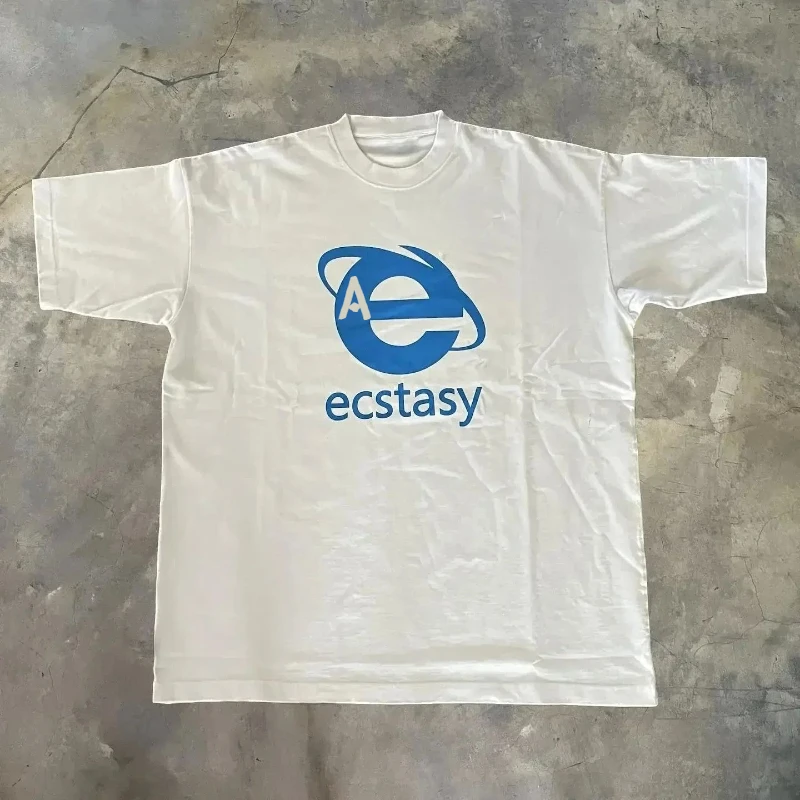 

Summer Streetwear Ecstasy New T Shirt Y2K Men's Harajuku White T-shirt Letter Pattern Printed Oversize Loose Short-sleeved Top
