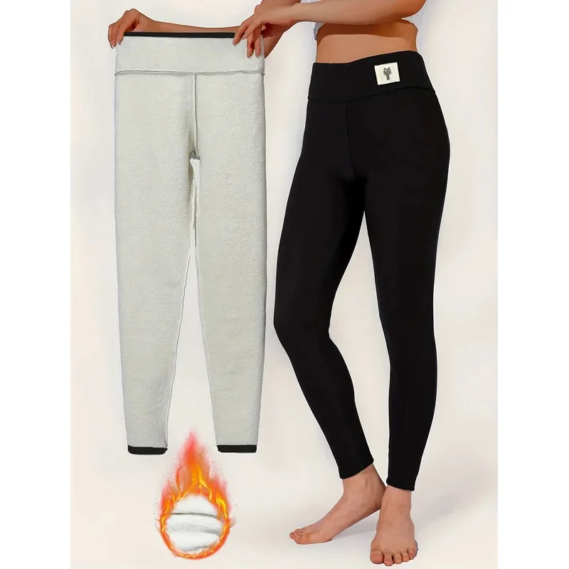 Winter Thicken Warm Leggings Women Lamb Cashmere Joggers High Waist Fleece Elastic Tights Warm Tights Pants Slim Velvet Legging