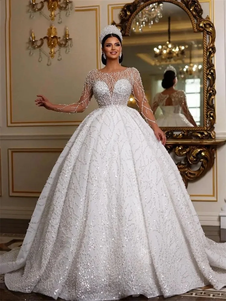 

Романтические свадебные платья с длинными рукавами на один срок службы, роскошные свадебные платья из бисера, платье длиной до пола, Vestidos De Novia