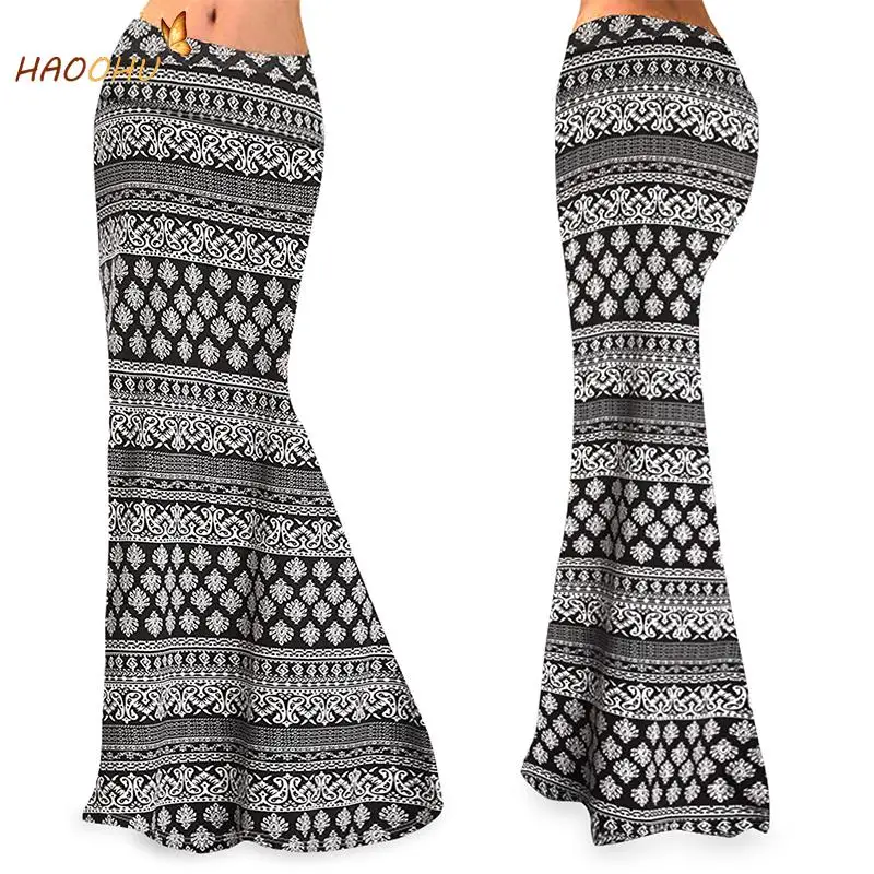 

HAOOHU Vintage Ink Print All-Matching A-line Skirt Women's Autumn 2023 Temperament High Waist Slimming Long Fishtail Skirt Urban