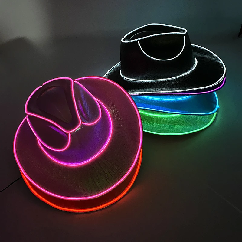 Wireless LED Light Cowboy Cowgirl Hat Flashing El Wire Hat Led Hat Flashing Lights Cowgirl Hat Led Bride Hat