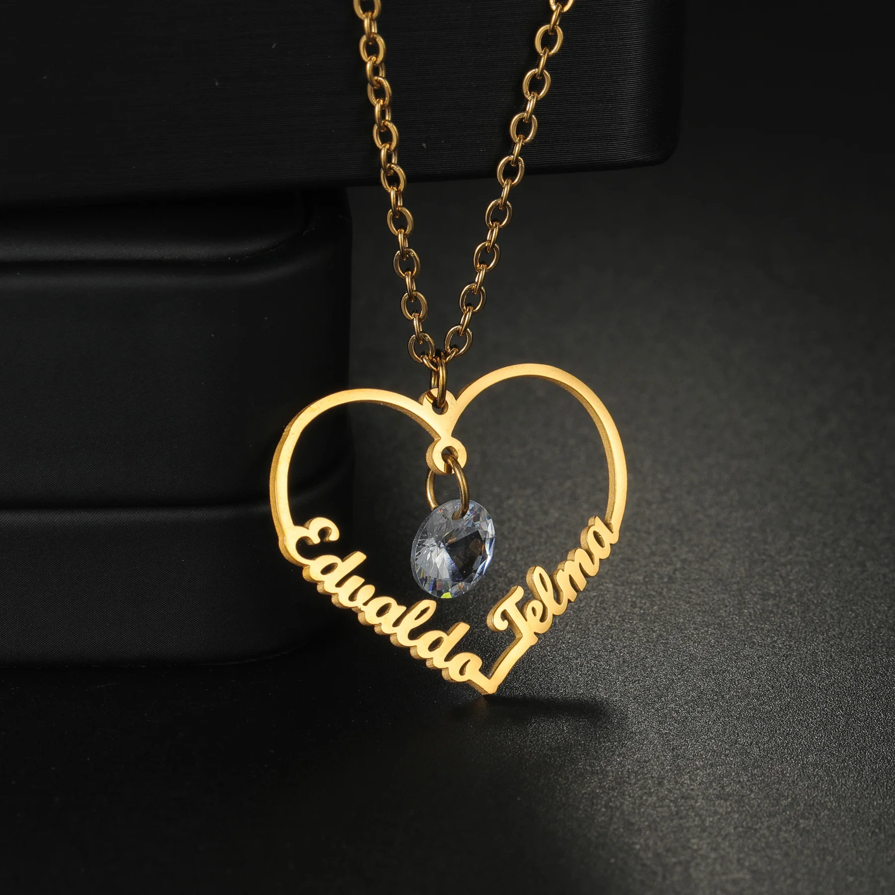 

Diamon Personalized Custom Double Names Heart Blade Chain Pendant for Women Couple Anniversaries Valentine's Day Jewelry Gifts