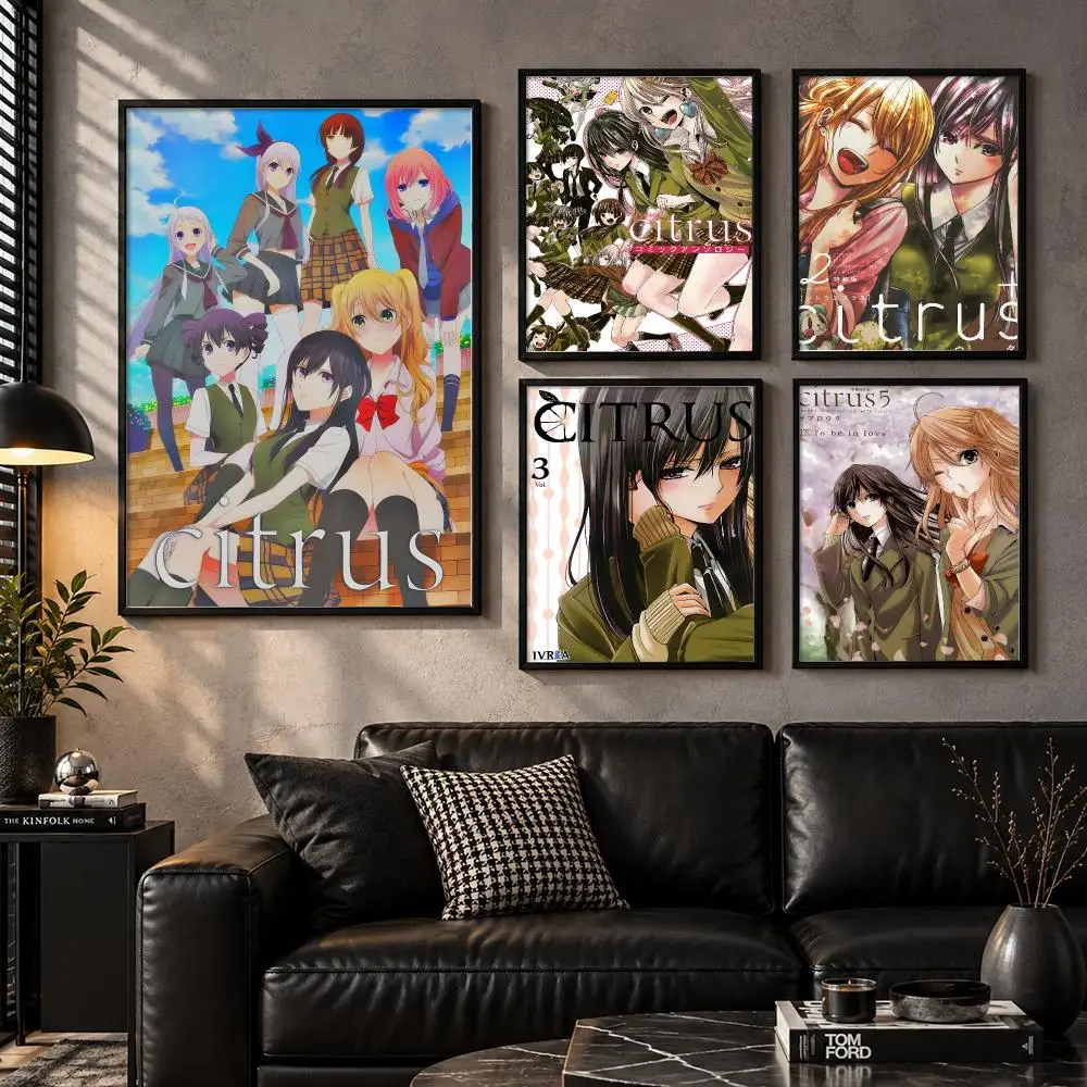 Citrus Yuri Romance Girls Academy Manga Anime Poster Self-Adhesive Unframed Fashion Wall Prints for Office & Home Decor