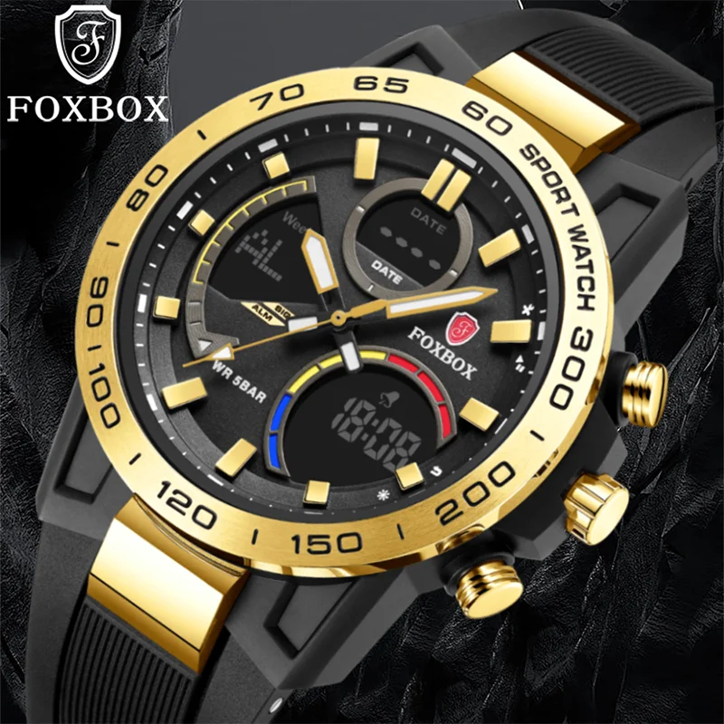 

Часы FOXBOX Military Watch, мужские модные часы для дайвинга, деловые часы, мужские часы премиум-класса, спортивные водонепроницаемые часы с хронографом, Relogio Masculino+BOX