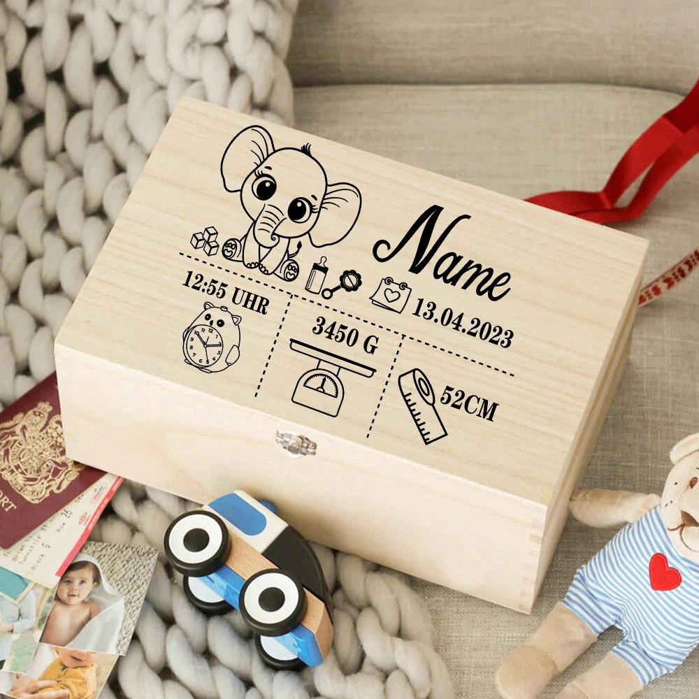 Custom Baby Wooden Memory Box Newbron Shower Gift Personalized Infant  Keepsake Box Baby Birth Stats Box Umbilical Cord Box