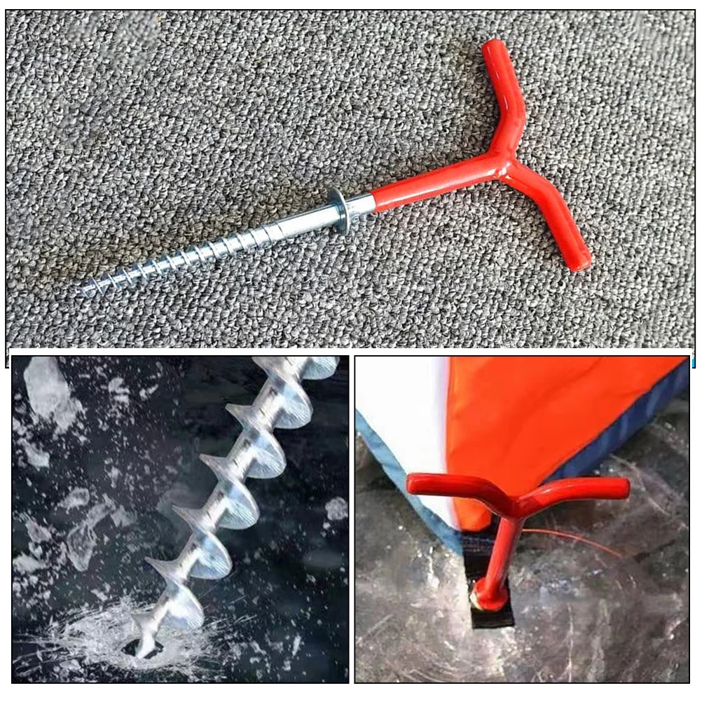 

4Pcs Ice Ground Peg Rubber Metal Tent Stake Spiral Screw Camping Fishing Tent Accessories Outdoor Snow Anchor Drill