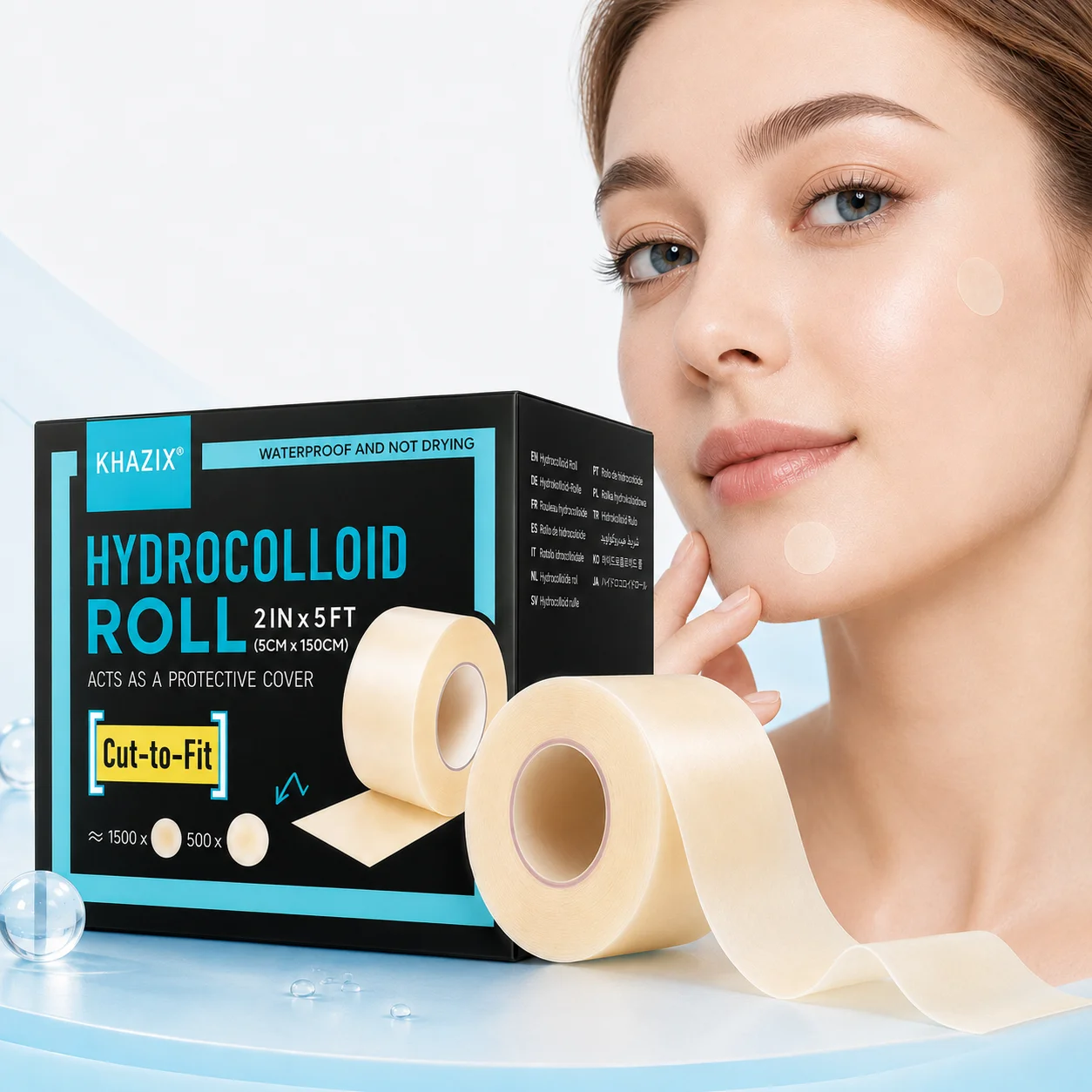 1roll Hydrocolloid Acne Patch Roll, Cut-to-Fit Pimple Patch Tape, Invisible Waterproof Blemish Cover Strip