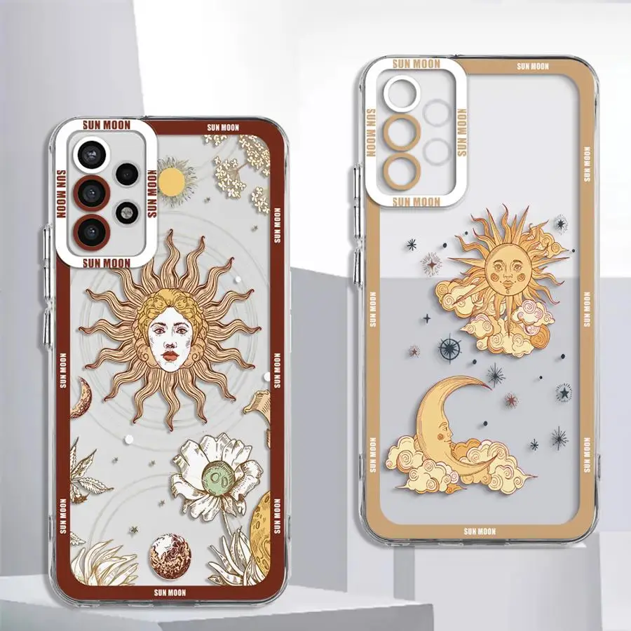 Funny Sun Moon Cover Case for Samsung Galaxy A35 A55A53 A54 A73 A34 A33 A25 A24 A13 A14 A15 Clear Soft Shell