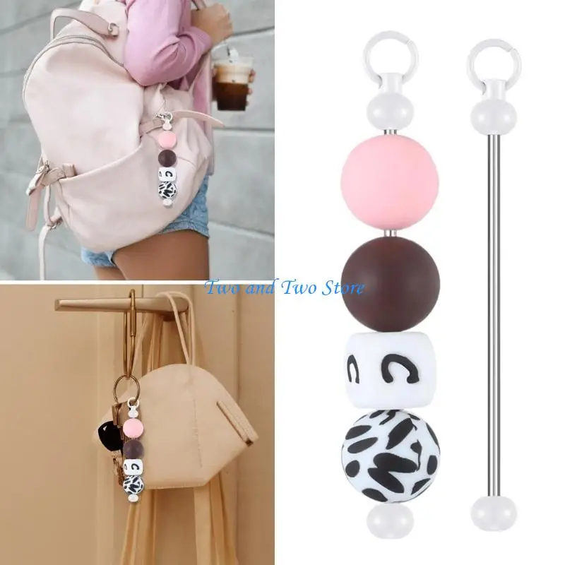 

HX6F Customizable Keychain Set with Colorful Blank Bead for Women Craft Bead Keyring