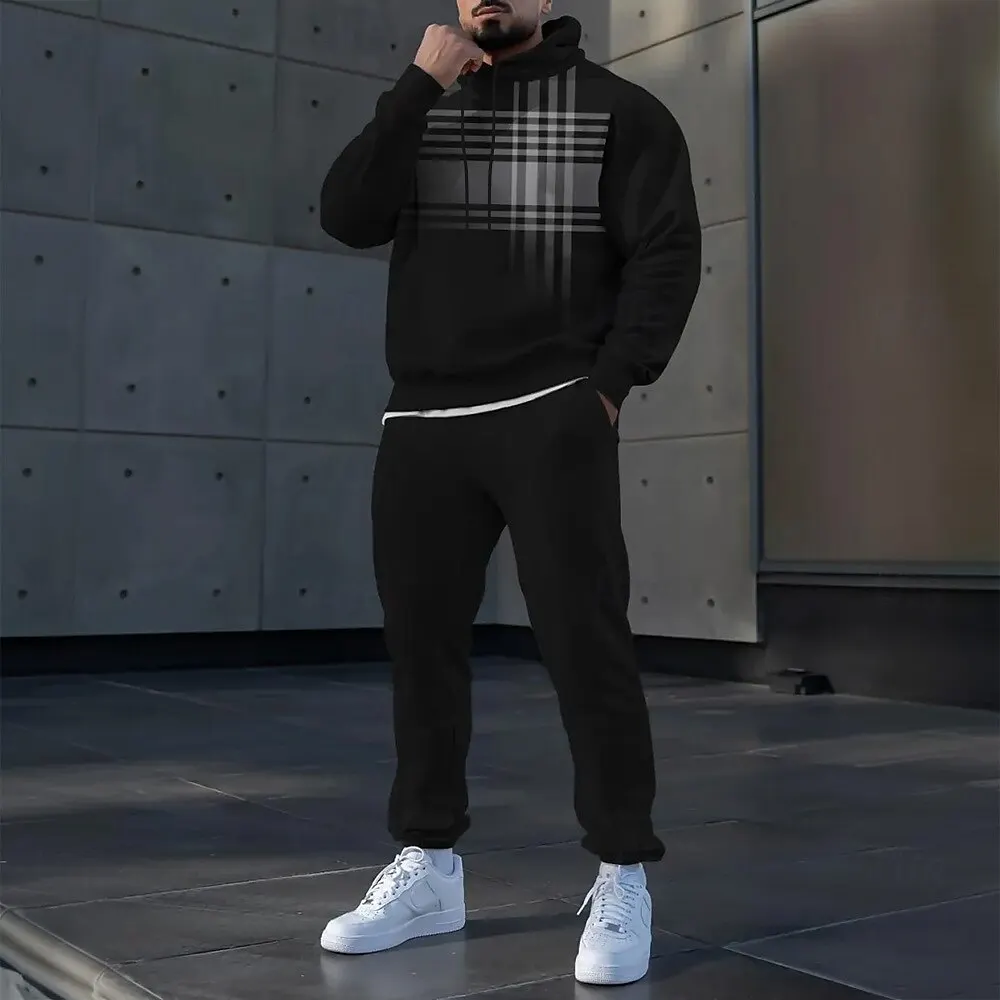 

Мужские толстовки с простым полосатым принтом, осенне-зимние повседневные толстовки, брюки, модные спортивные костюмы из 2 предметов, уличная уличная одежда