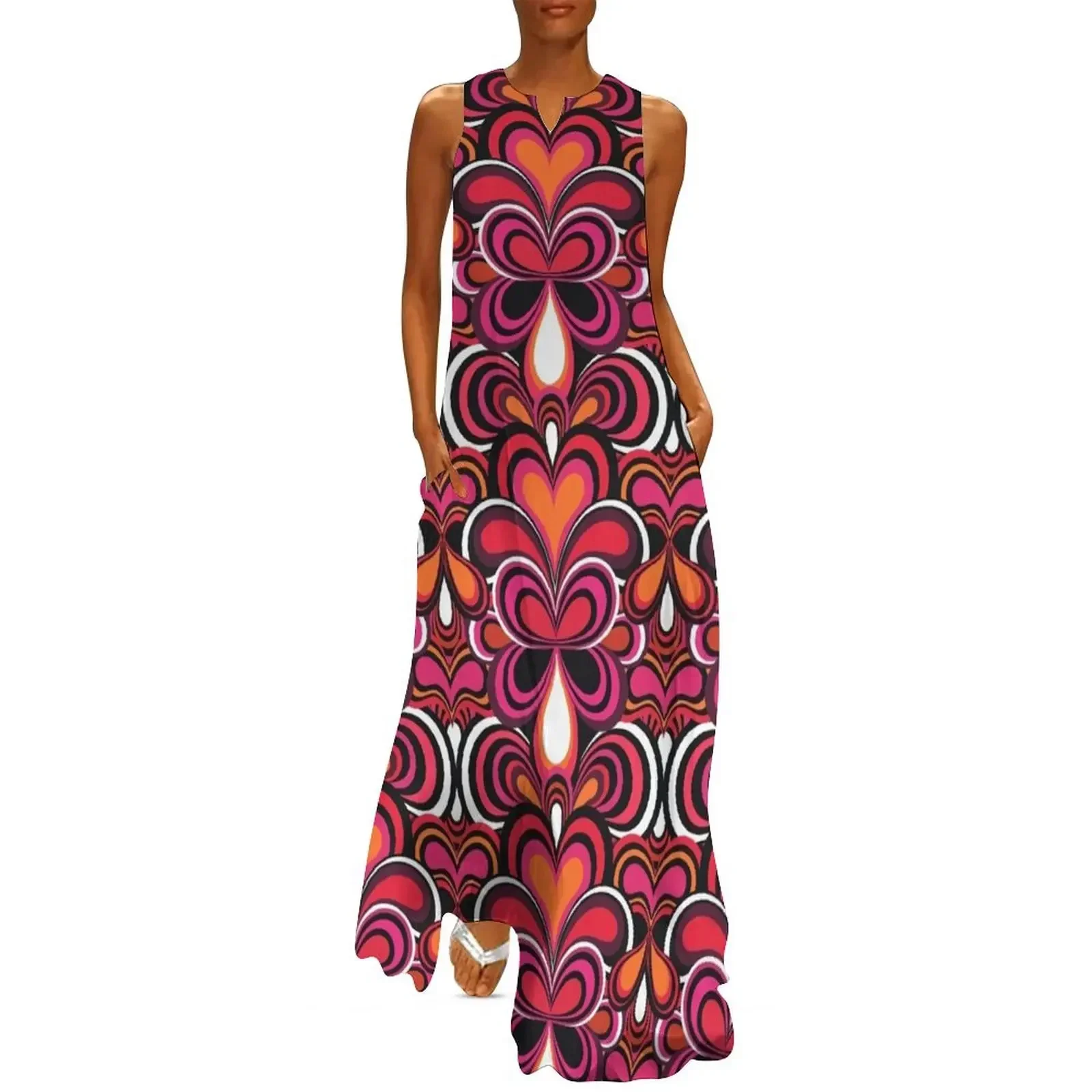 

70s 60s retro Psychedelic Flower Power, Floral Pattern Long Dress Woman clothing Dress
